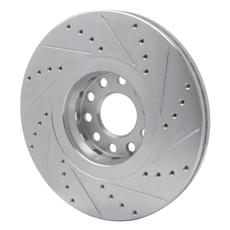 Volkswagen Passat Brake Rotor (1) - Front Left - R1 Concepts - Drilled & Slotted - Silver - `02-`05